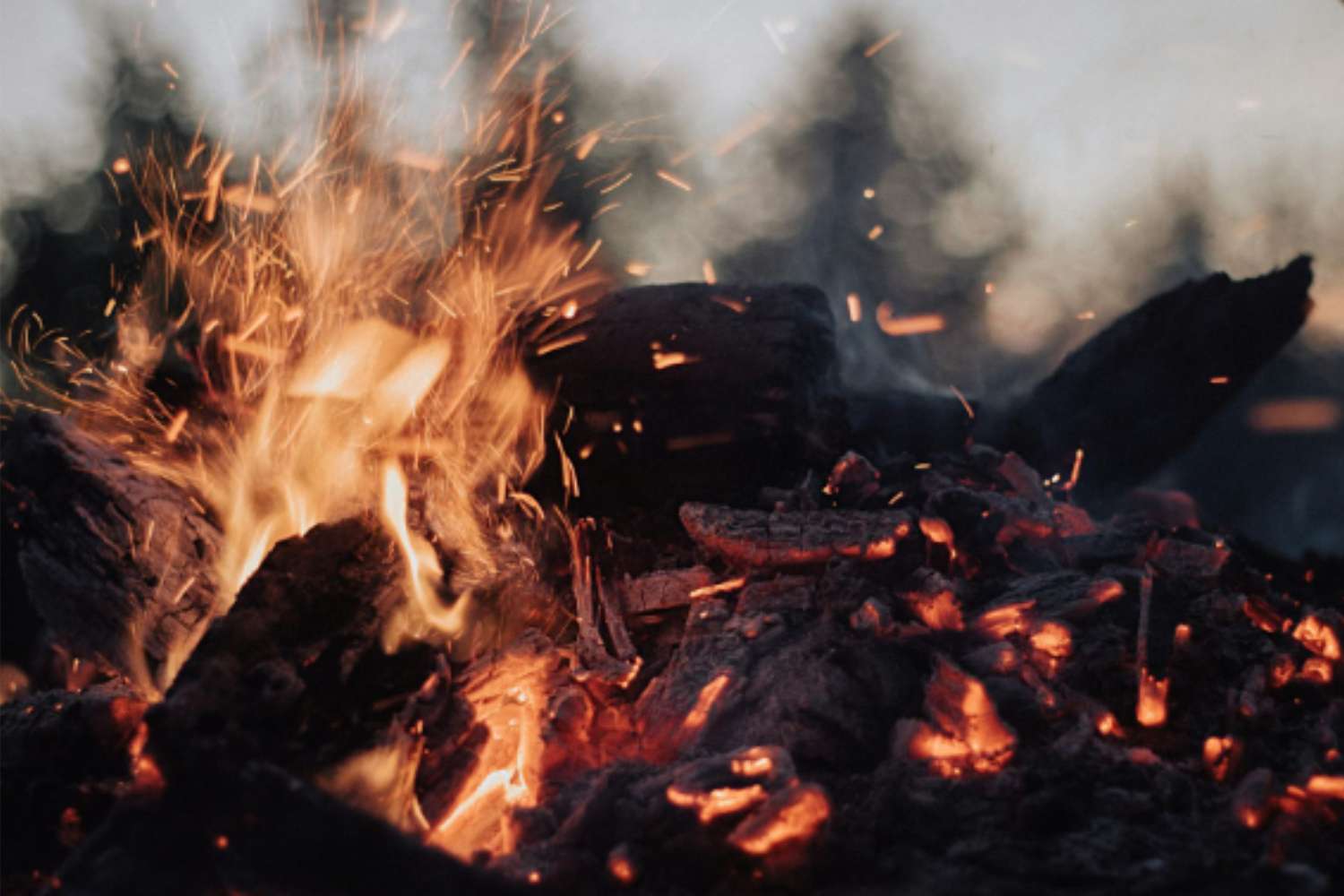 Campfire with glowing embers and flames